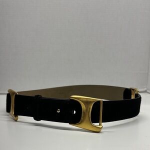 De Vecchi by Hamilton Hodge Belt Leather Suede Black Gold Metal Buckle Medium